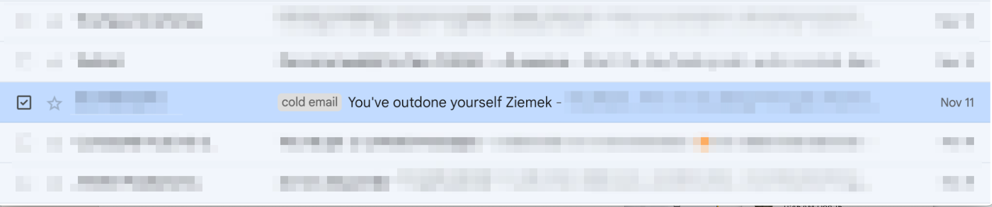 an example of a good subject line for a cold email which breaks the pattern inside the inbox