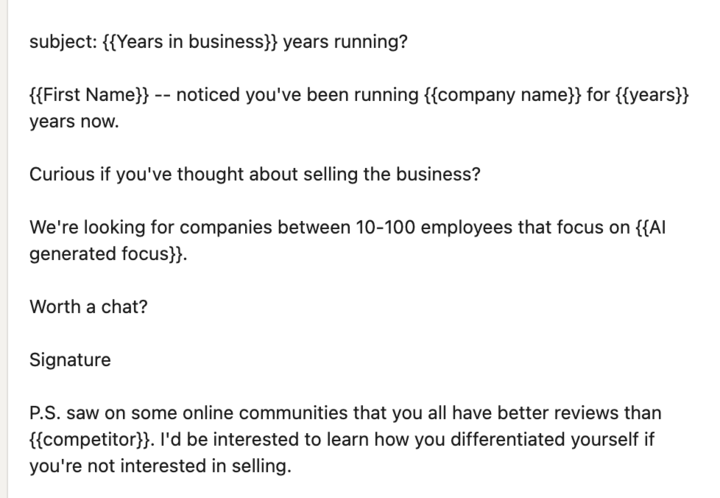 Example of a cold email template that provides two CTAs to lower the bar